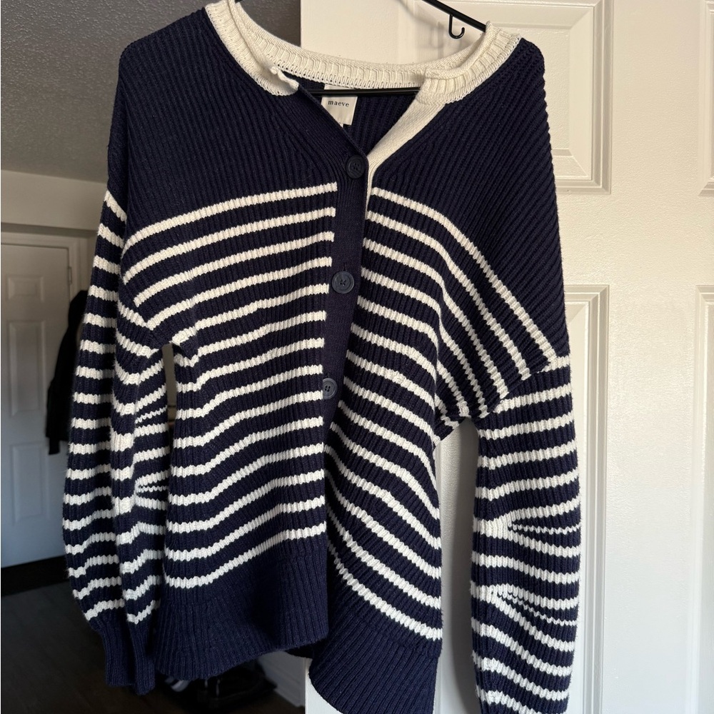 Anthropologie Navy and White Striped Cardigan